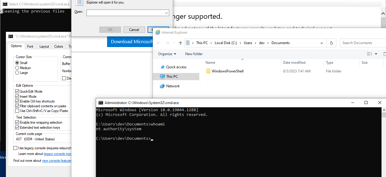 Escape via Internet Explorer